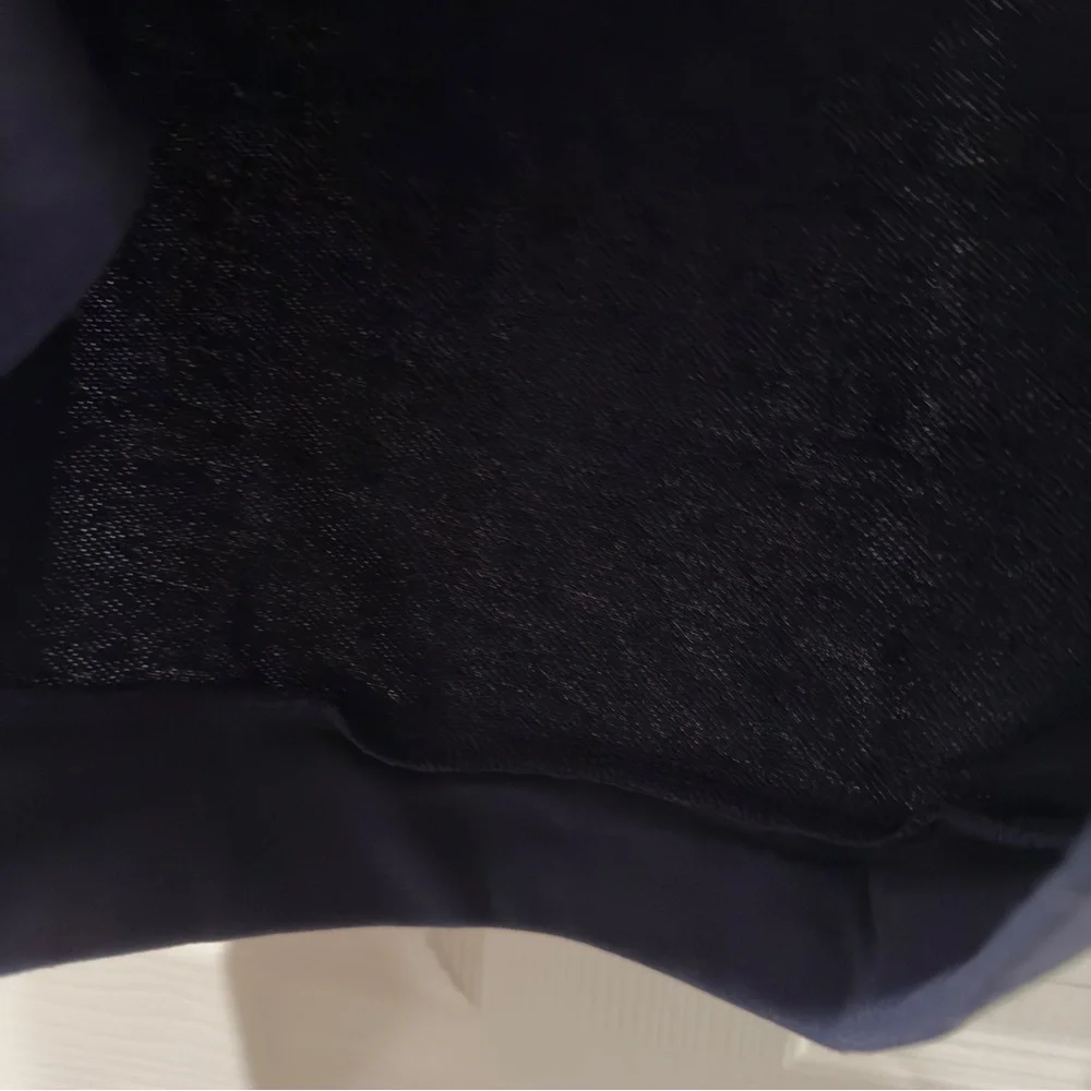 Navy Blue Pullover Sweatshirt with Rainbow Striped Ribbon Panels on the Arms NWT - Picture 11 of 14